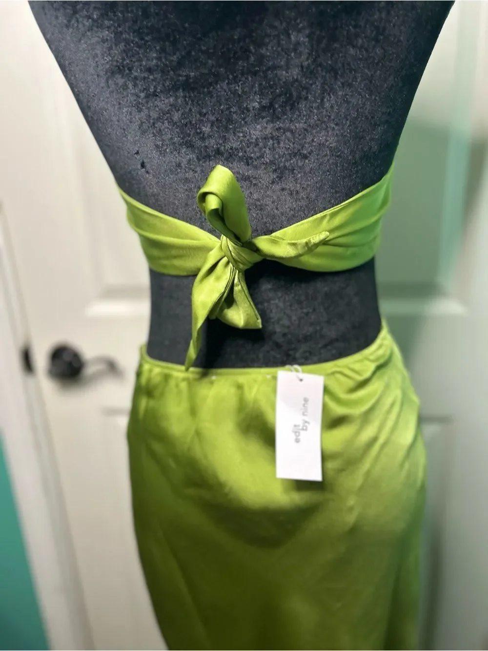 Edit by Nine Satin Halter Cutout Twist Front Maxi Dress Green - Picture 8 of 14